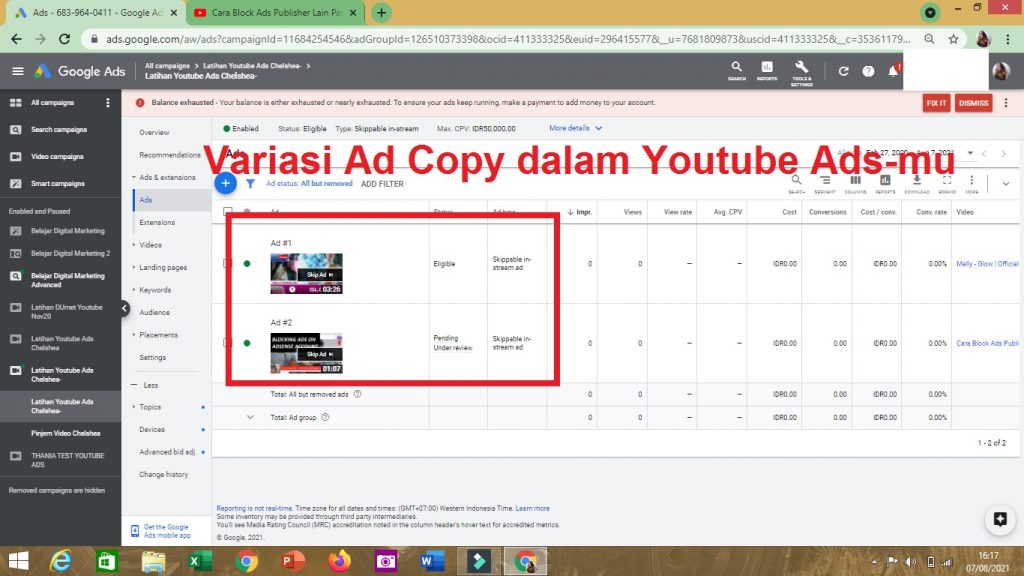 Cara A/B Testing Ads