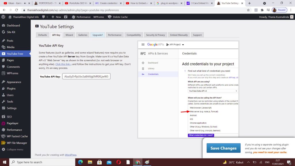 menambahkan youtube api ke wordpress 11