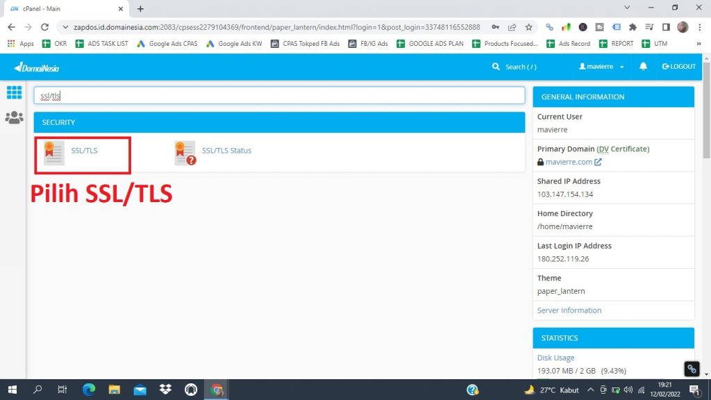 cara install ssl di cpanel